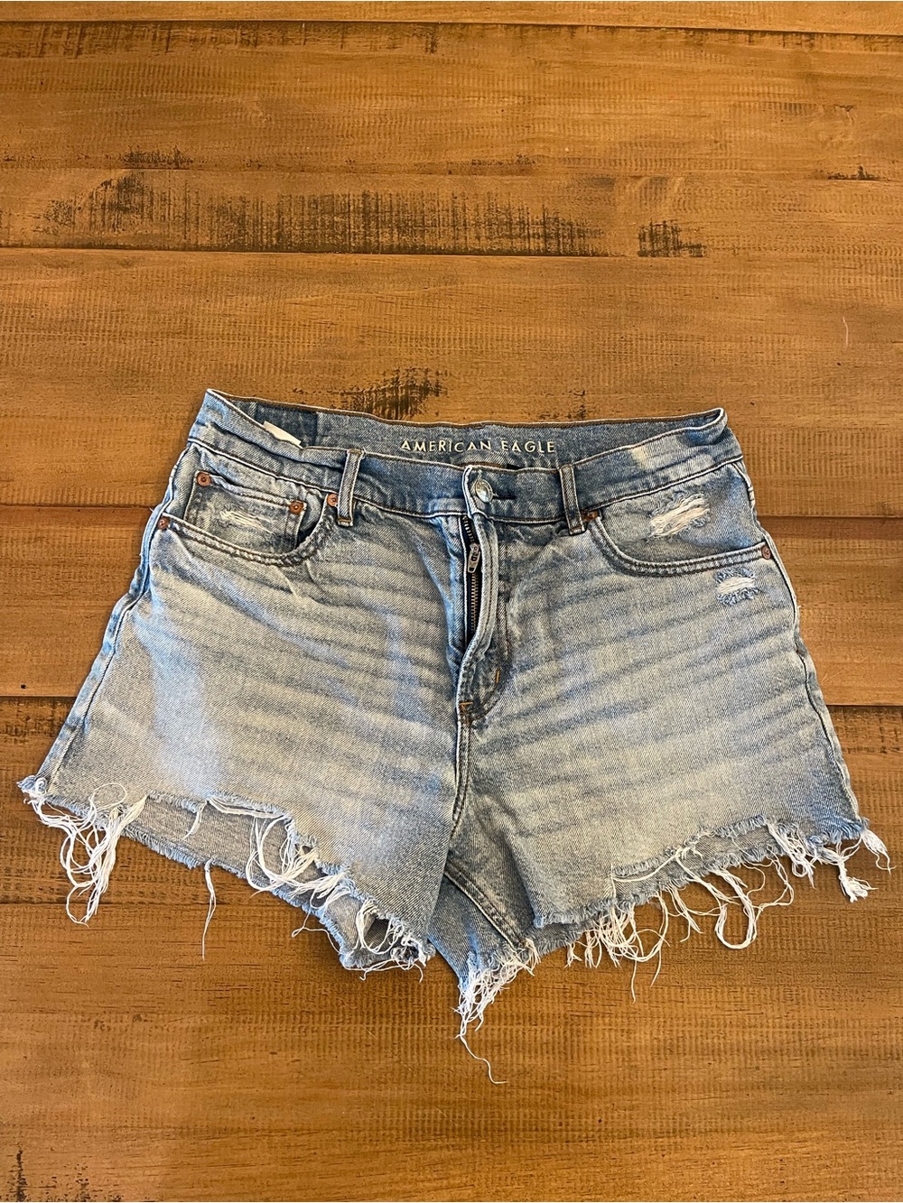 American Eagle Outfitters Light Blue Distressed Frayed Hem Denim Shorts